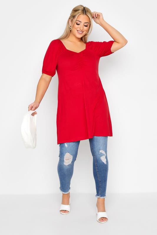 Plus Size  LIMITED COLLECTION Curve Red Puff Sleeve Ruched Top