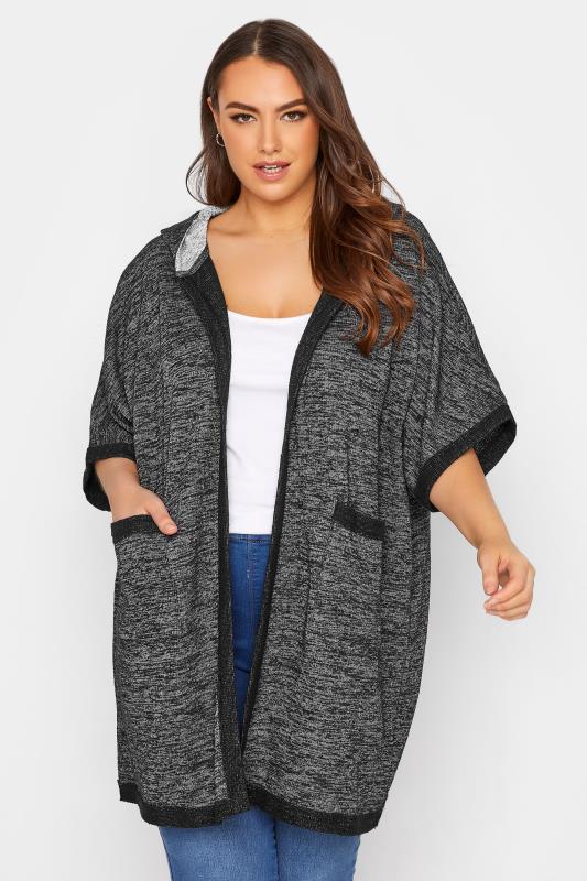 Curve Charcoal Grey Contrast Hooded Cardigan 2
