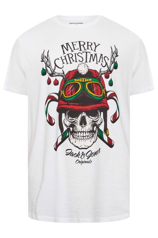 JACK & JONES Big & Tall White Christmas Skull T-Shirt | BadRhino 3