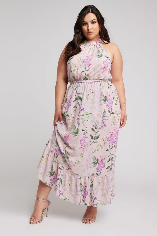 Plus Size  YOURS LONDON Curve Pink Floral Print Maxi Dress