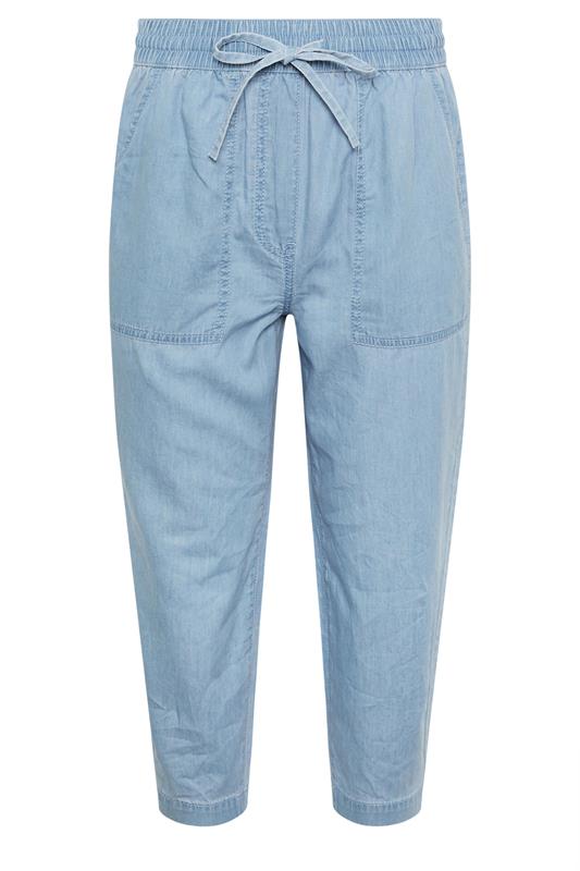 M&Co Petite Blue Lightwash Denim Cropped Cotton Trousers | M&Co 5