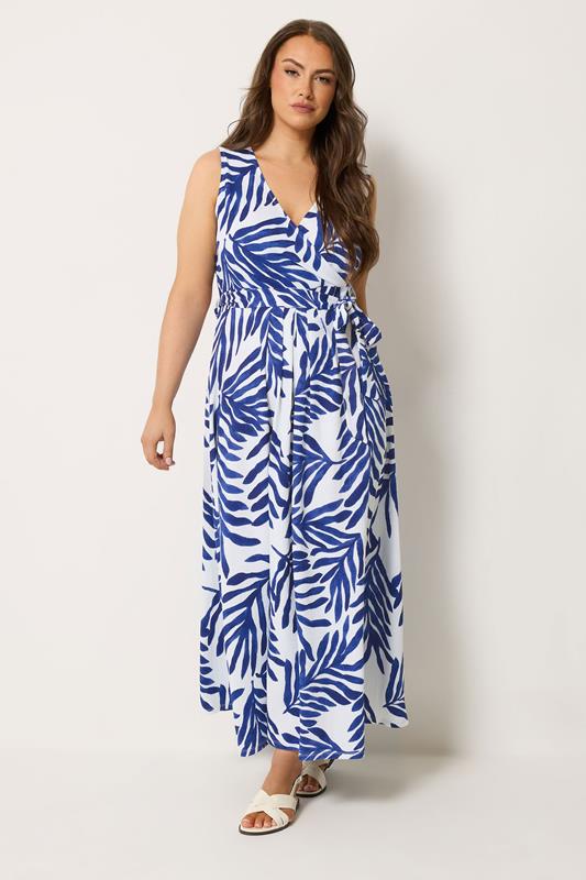 blue palm leaf dress Yours Women's Plus Size Blue Palm Leaf Wrap Front Dress Size 22-24