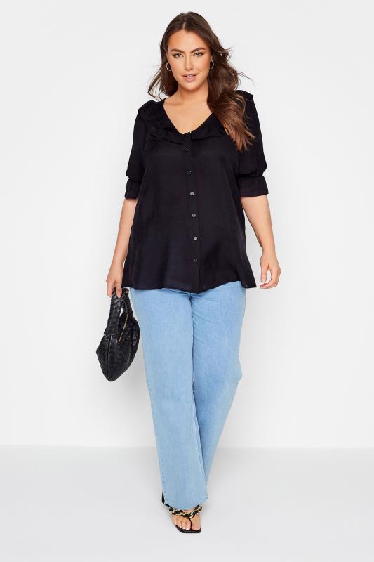 LIMITED COLLECTION Plus Size Black Frill Blouse | Yours Clothing 2