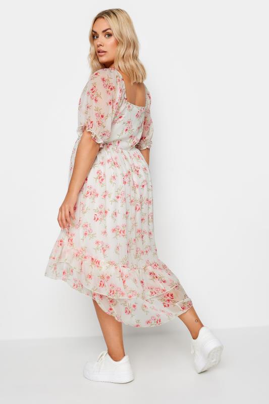 LIMITED COLLECTION Plus Size White Floral Print Dipped Hem Midi Dress | Yours Clothing 6
