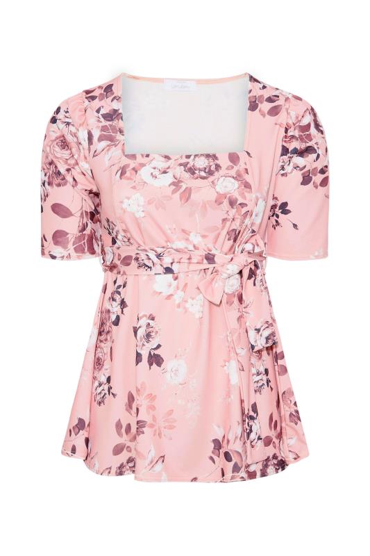 YOURS LONDON Curve Pink Floral Peplum Top_F.jpg
