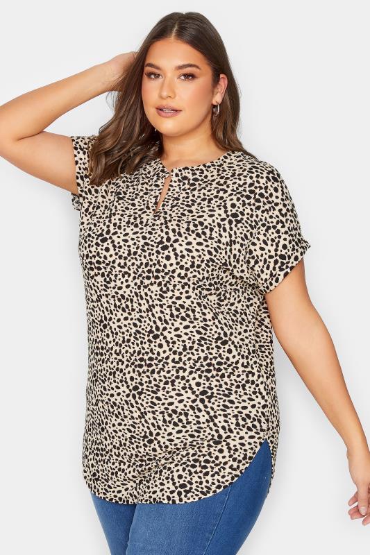 YOURS Plus Size Brown Animal Print Half Placket Blouse | Yours Clothing  1