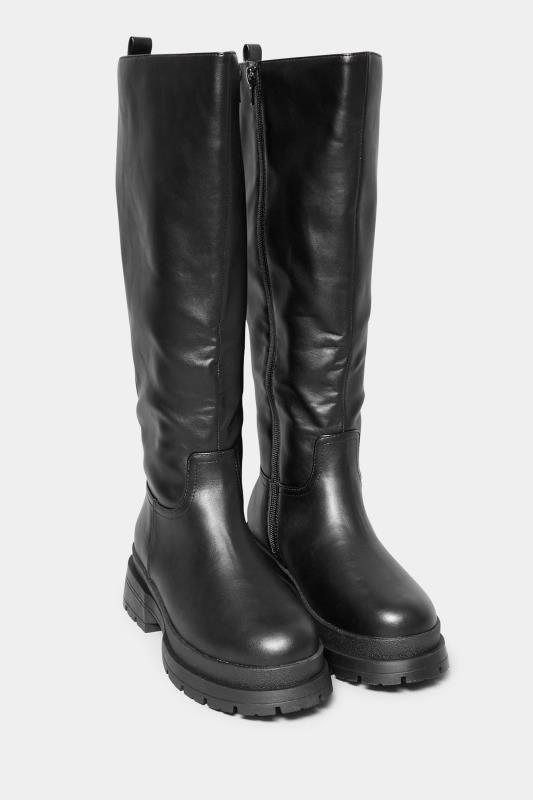 LIMITED COLLECTION Black Faux Leather Pull On Knee High Boots In Extra Wide Fit 2