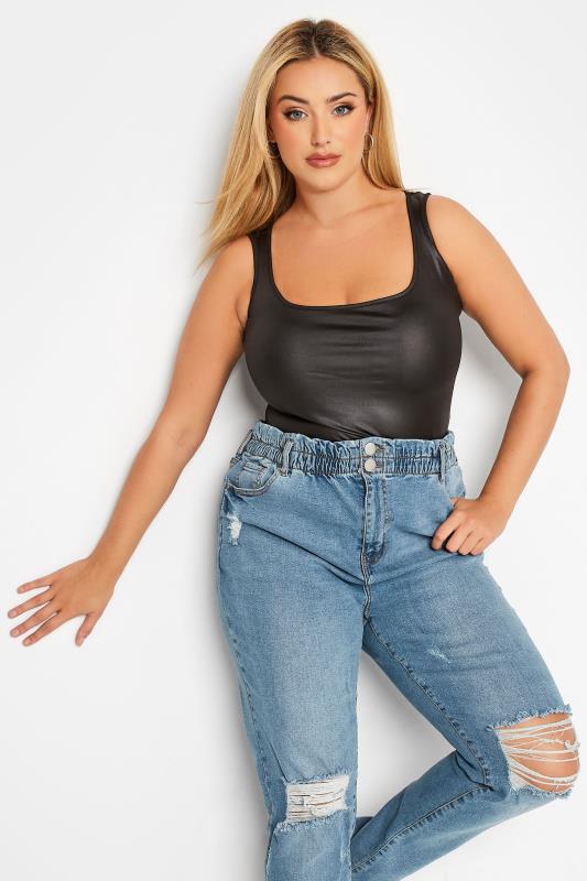 Curve Blue Ripped Elasticated MOM Jeans 4