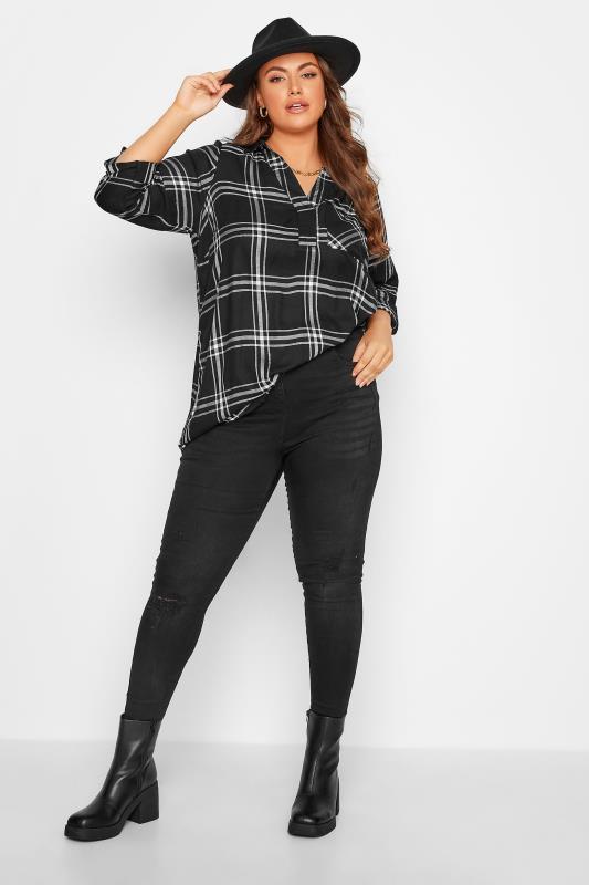 Plus Size Black Checked Overhead Shirt | Yours Clothing 2