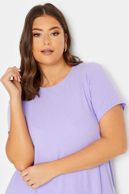 YOURS Curve Plus Size Lavender Purple Ribbed T-Shirt | Yours Clothing  4