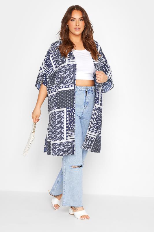 LIMITED COLLECTION Curve Navy Blue Patchwork Print Kimono 2