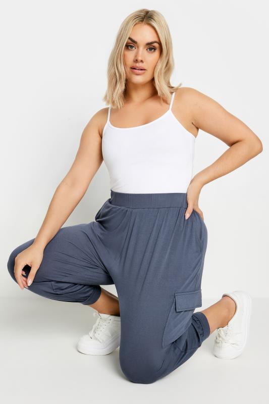 YOURS Plus Size Charcoal Grey Cropped Cargo Harem Trousers | Yours Clothing 5