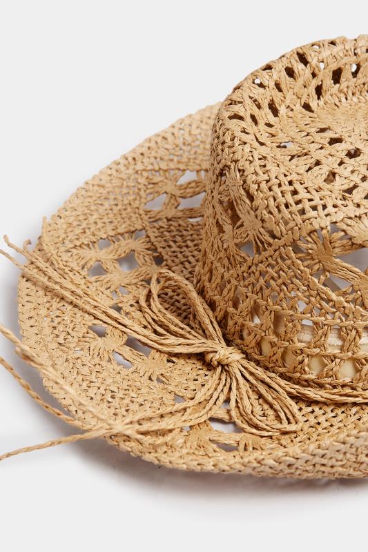 Beige Brown Straw Cut Out Cowboy Hat | Yours Clothing 3