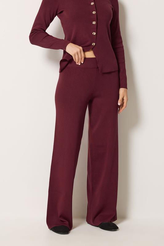 LTS Tall Women's Burgundy Red Wide Leg Knitted Trousers | Long Tall Sally 1
