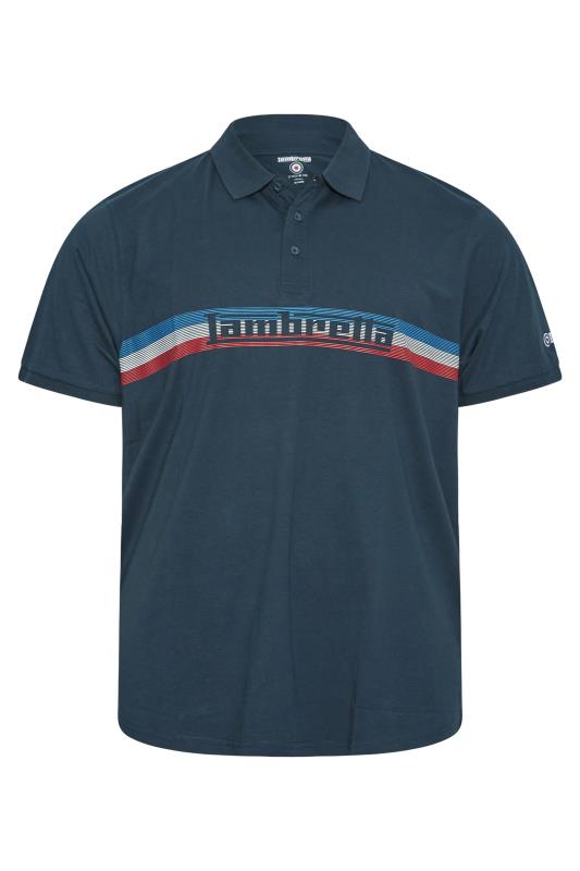 LAMBRETTA Big & Tall Navy Blue Stripe Logo Polo Shirt_F.jpg