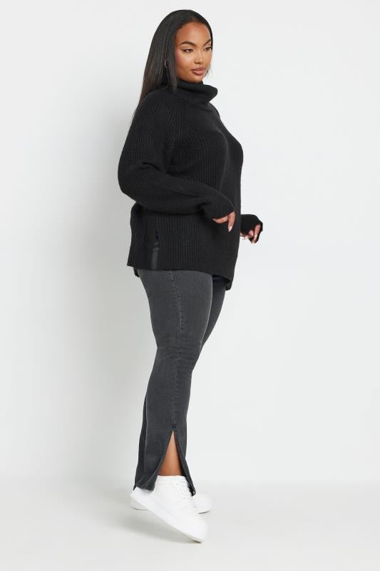 Plus Size Black Side Split Straight Leg Jeans | Yours Clothing 4