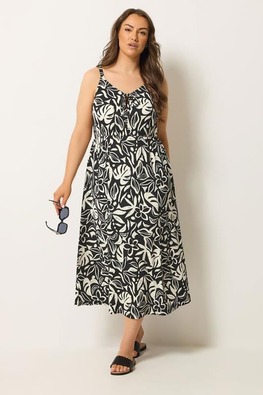  YOURS vestido negro tropical con abertura
