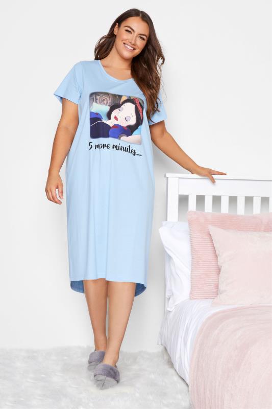 DISNEY Plus Size Blue Snow White '5 More Minutes' Slogan Nightdress | Yours Clothing 1