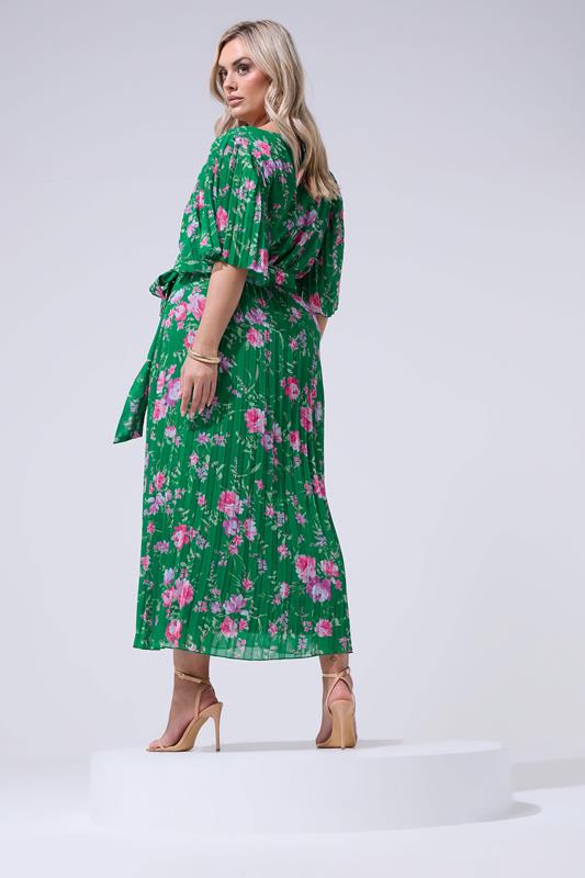 YOURS LONDON Plus Size Green Floral Pleated Maxi Dress | Yours Clothing 2