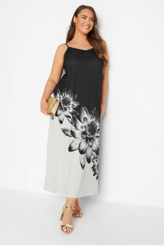 Großen Größen  Curve Black Floral Print Colour Block Maxi Dress