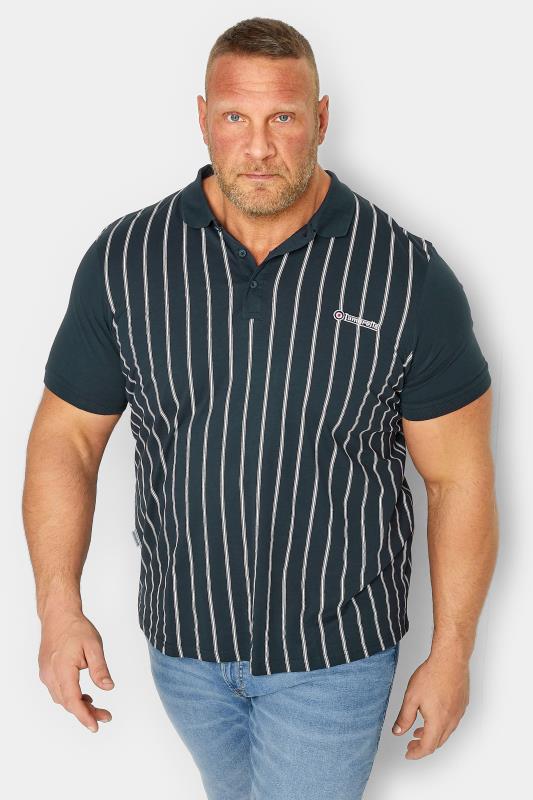 LAMBRETTA Big & Tall Navy Blue Pinstripe Short Sleeve Polo Shirt | BadRhino  1