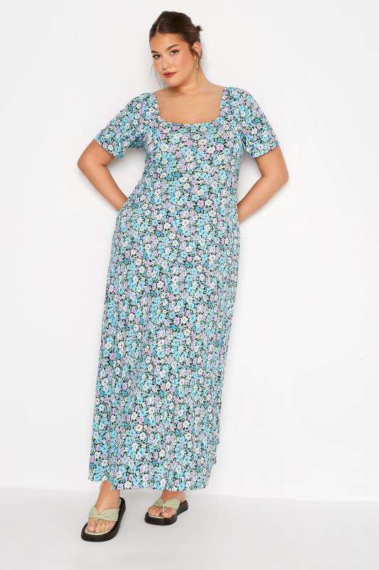 Plus Size  LIMITED COLLECTION Curve Blue Floral Square Neck Dress