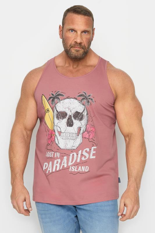  Grande Taille BadRhino Big & Tall Pink 'Lost In Paradise Island' Slogan Vest Top