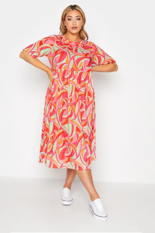 LIMITED COLLECTION Curve Bright Pink Abstract Print Midaxi Smock Dress_A.jpg
