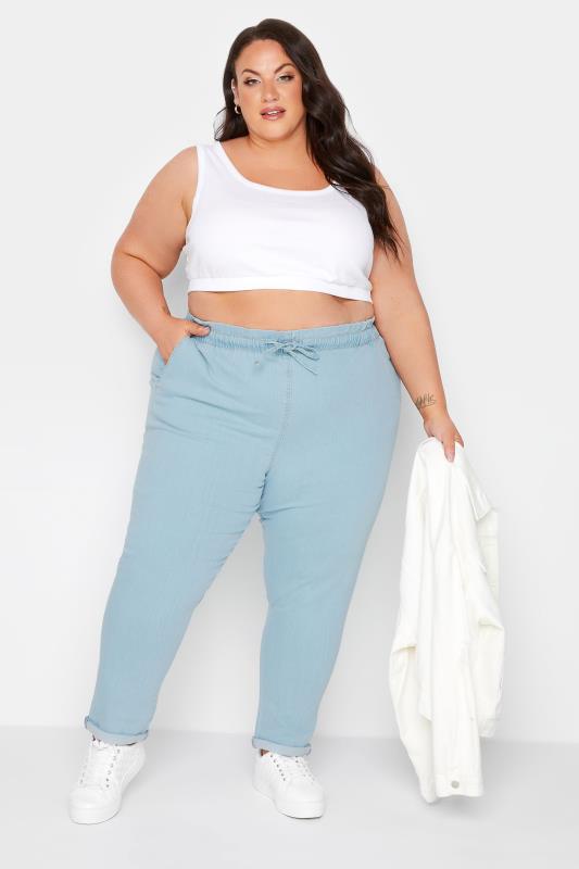 Plus Size Light Blue Paperbag Waist Stretch MOM Jeans | Yours Clothing 2