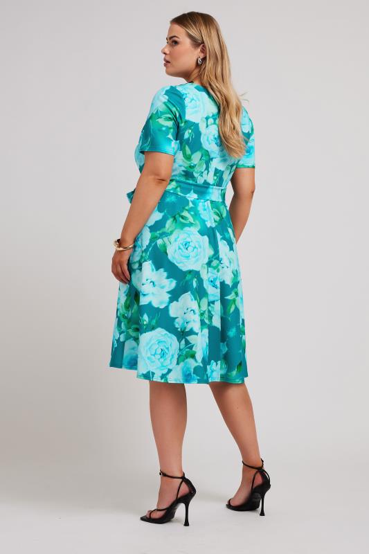 YOURS LONDON Plus Size Blue Floral Print Skater Dress | Yours Clothing 3