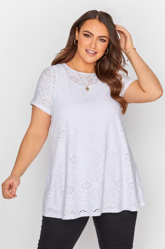Plus Size  White Broderie Anglaise Swing Top