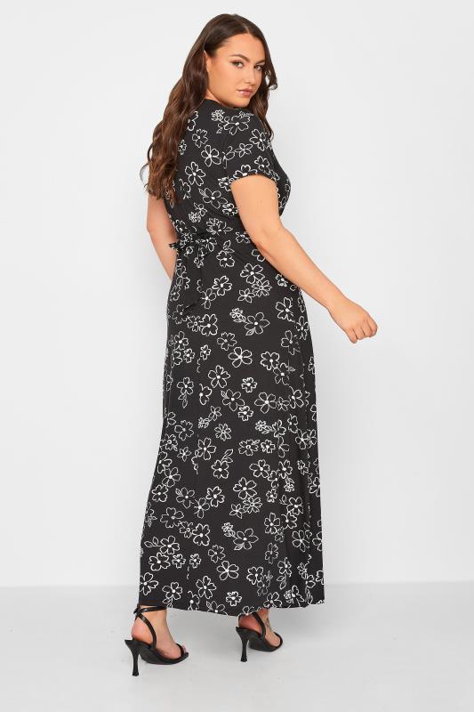 YOURS Curve Plus Size Black Floral Wrap Dress | Yours Clothing  3