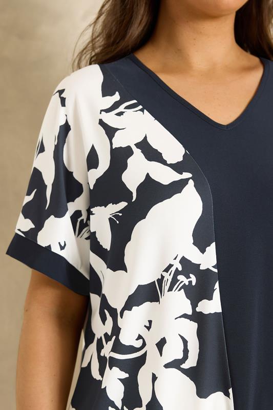 EVANS Plus Size Navy Blue Floral Jersey Top 4