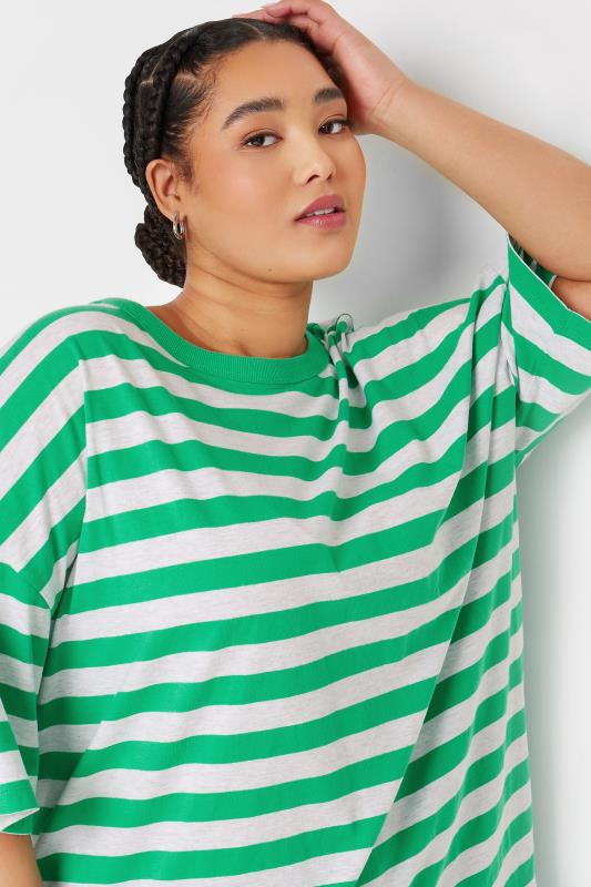 YOURS Plus Size Green & Grey Stripe Oversized T-Shirt | Yours Clothing 4