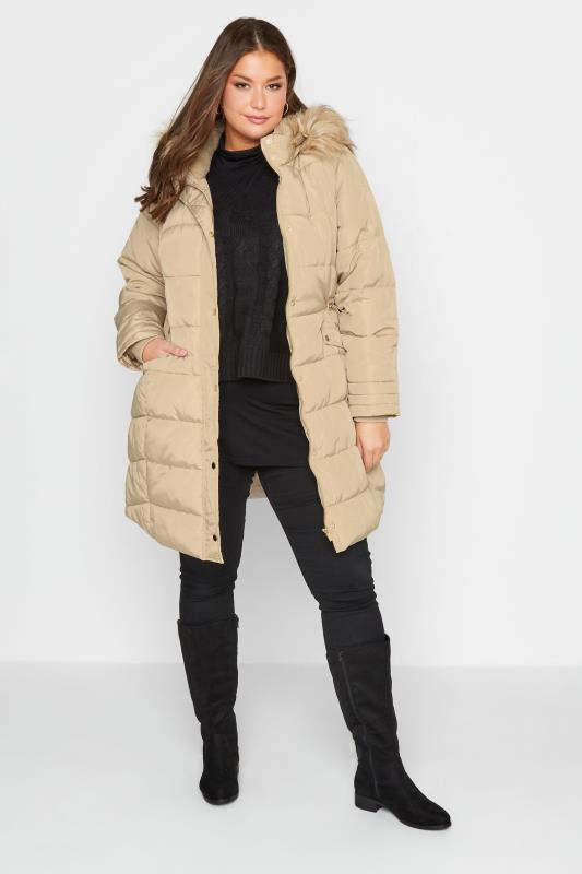 Plus Size Natural Brown Panelled Puffer Midi Coat | Yours Clothing 3