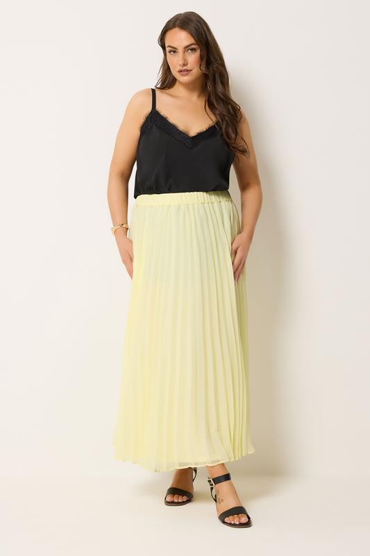 YOURS Plus Size Yellow Pleated Skirt | Yours Clothing 2