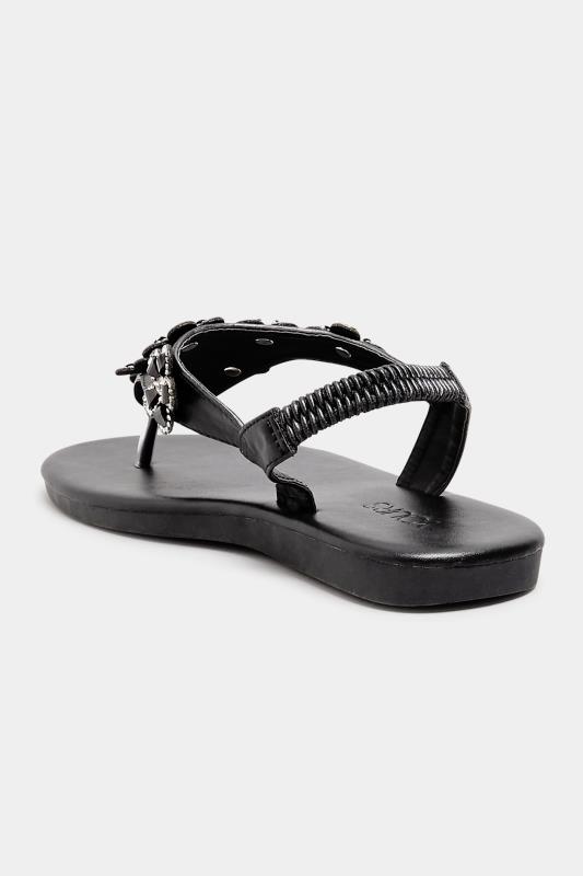 Plus Size Black Diamante Flower Sandals In Wide E Fit & Extra Wide EEE Fit | Yours Clothing 4