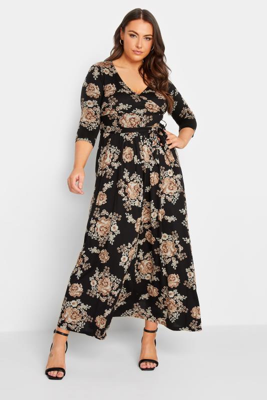 Plus Size  YOURS Curve Black Floral V-Neck Maxi Dress