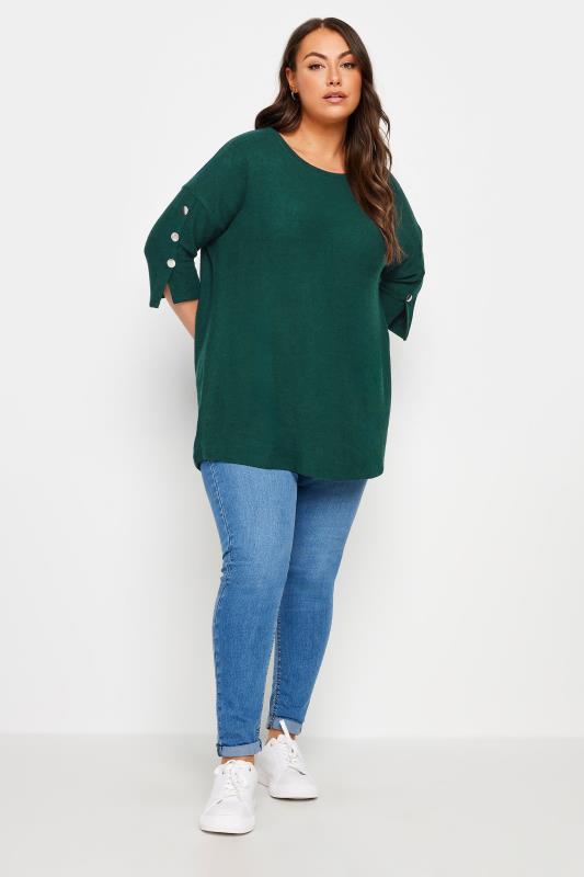 YOURS Plus Size Green Soft Touch Button Top | Yours Clothing 2