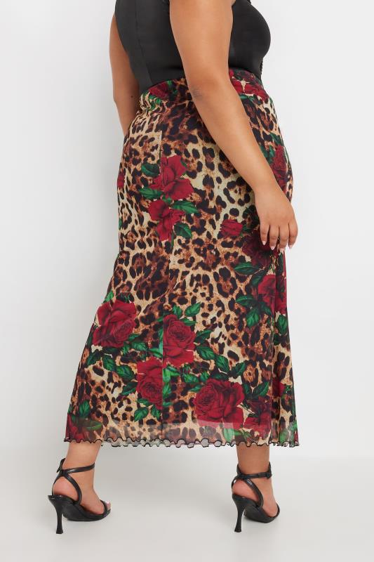 LIMITED COLLECTION Plus Size Brown Leopard Print Rose Maxi Skirt | Yours Clothing 3