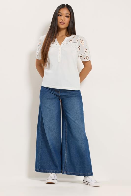 M&Co Petite Ivory White Broderie Cotton T-Shirt | M&Co 1