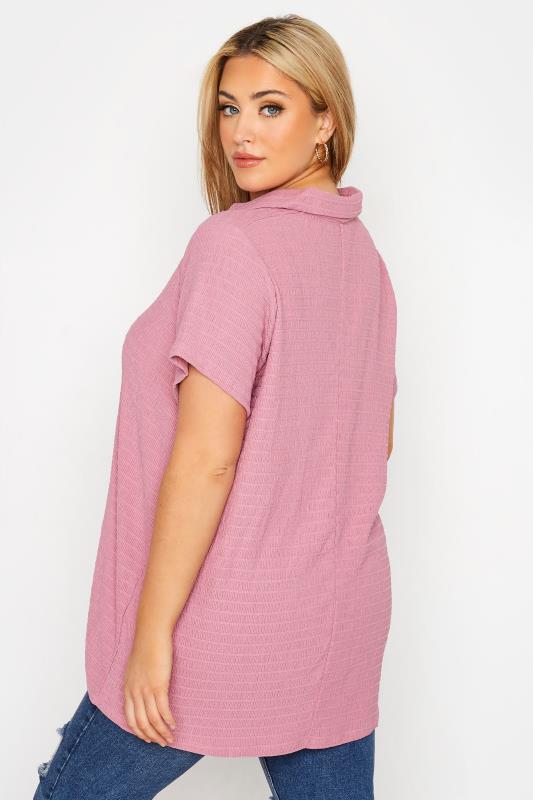 Curve Pink Textured Polo Neck Top 3