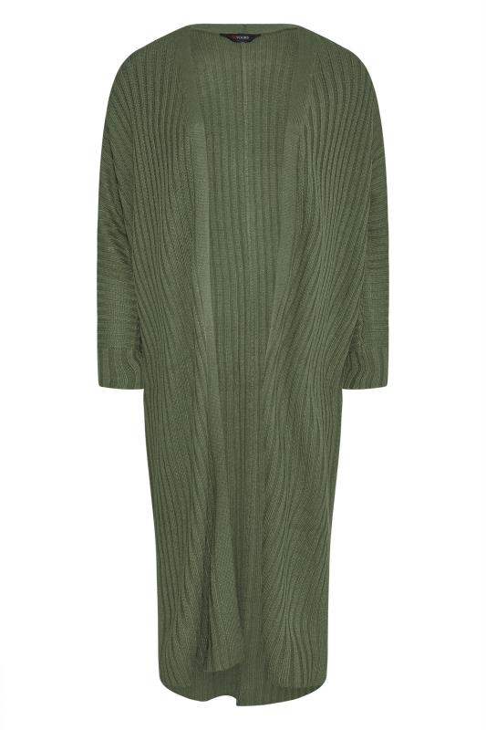 Plus Size Curve Khaki Green Ribbed Knitted Maxi Cardigan | Yours Clothing 6