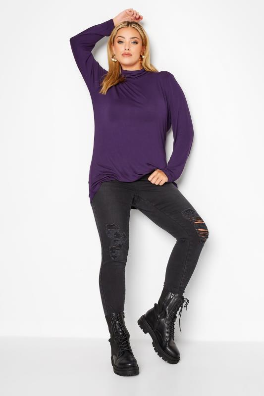 LIMITED COLLECTION Plus Size Dark Purple Turtle Neck Top | Yours Clothing 2