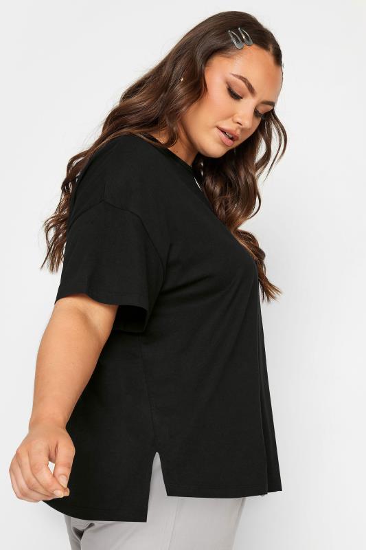 YOURS Plus Size Black Step Hem T-Shirt | Yours Clothing 4