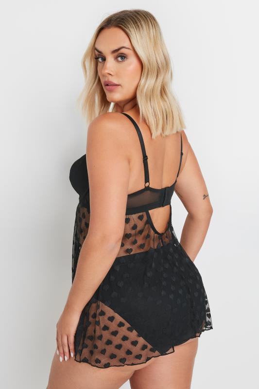 YOURS Curve Black Heart Mesh Underwired Babydoll | Yours Clothing  3