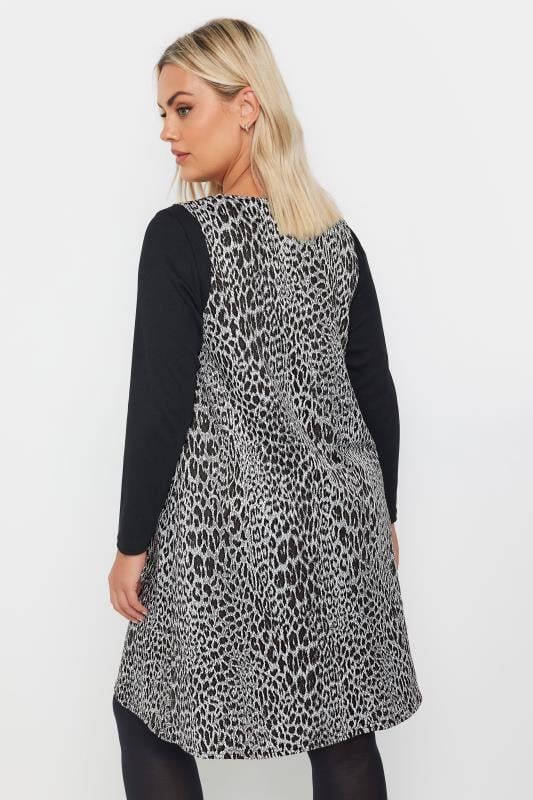 YOURS Plus Size Grey Leopard Print Pinafore Dress Yours Clothing