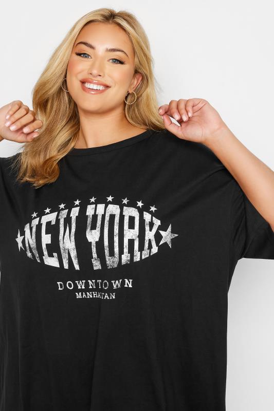 Plus Size Black 'New York' Oversized Tunic T-Shirt Dress | Yours Clothing 5