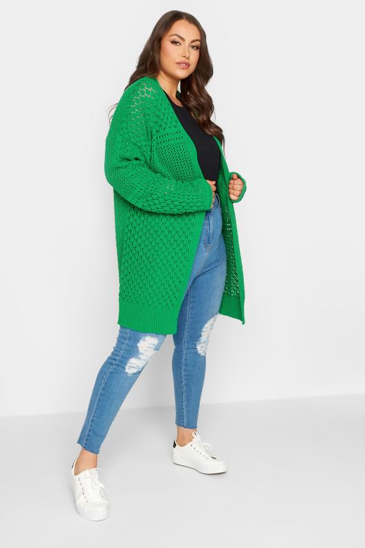 YOURS Plus Size Green Pointelle Longline Cardigan | Yours Clothing 1