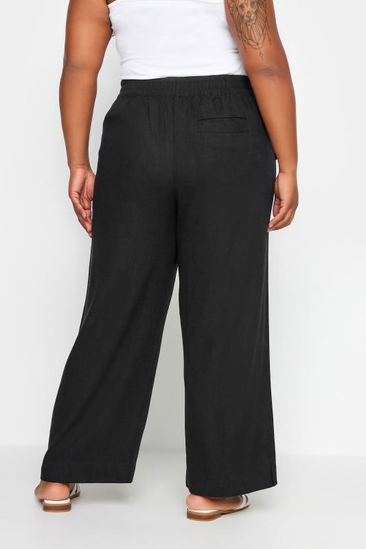 YOURS Plus Size Black Pull On Wide Leg Linen Trousers | Yours Clothing 3